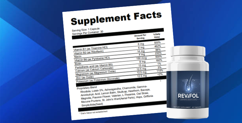revifol ingredients label back panel with supplement facts with serving size
